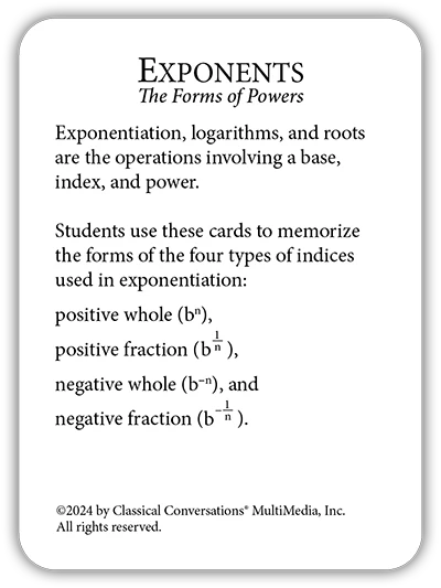 Math Flashcards Exponents: The Forms of Powers