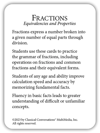 Fractions: Equivalencies and Properties (Math Flashcards)