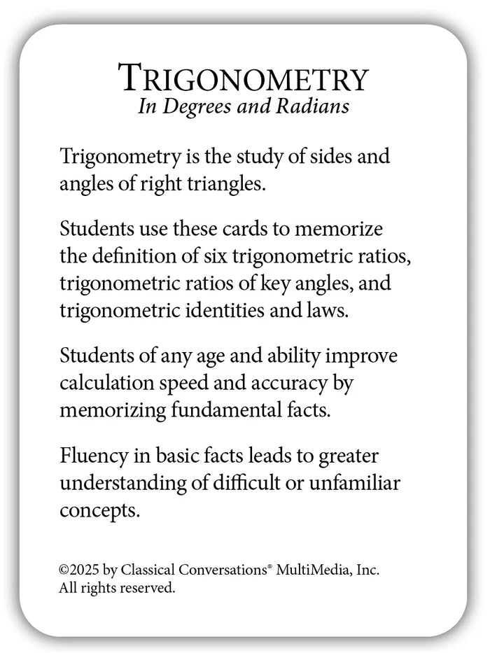 Trigonometry: In Degrees and Radians Flashcards