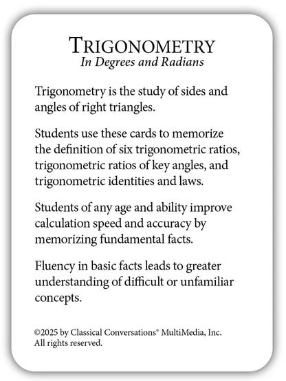 Trigonometry: In Degrees and Radians Flashcards