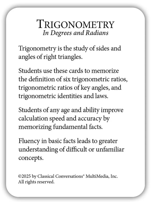 Trigonometry: In Degrees and Radians Flashcards